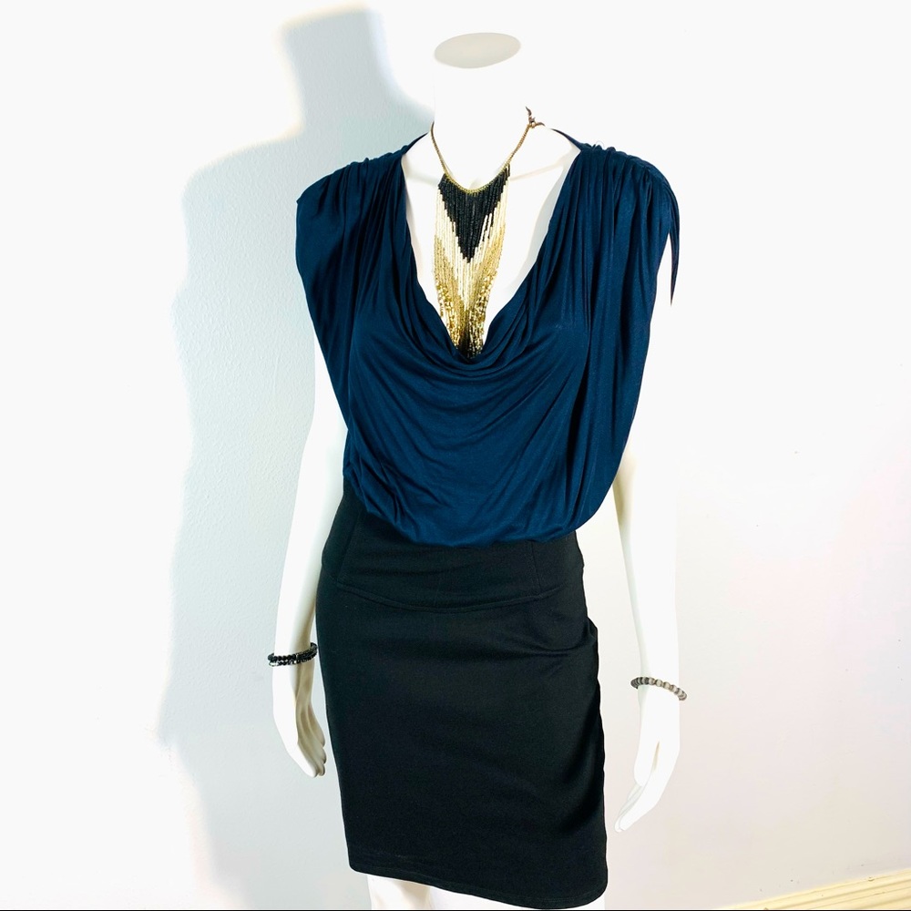 Zara basic bodycon dress w/ draped front top career or evening out Sz La…